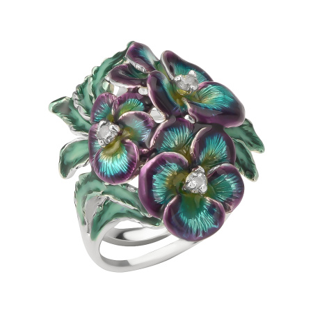Кольцо из серебра с эмалью «Фиалка»