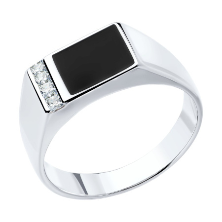 Печатка из серебра с эмалью с фианитами