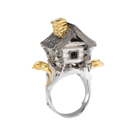 Серебряное кольцо с позолотой «Избушка»