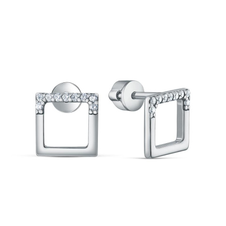 Серьги-пусеты из серебра с фианитами «Квадрат»