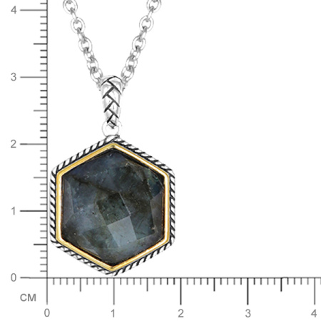 Серебряный кулон на цепи с лабрадоритом и позолотой