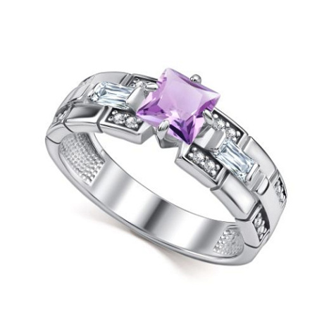 Кольцо из серебра с аметистом и фианитами