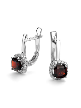 Серьги из серебра с гранатом и фианитами