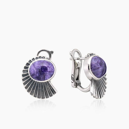 Серьги из серебра с камнем чароит