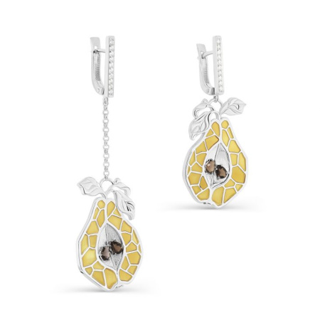 Серьги из серебра «Груша» с раухами-топазами