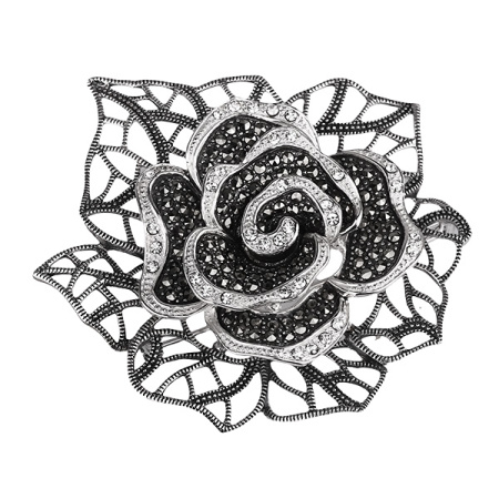 Серебряная брошь с горным хрусталем и марказитами Swarovski