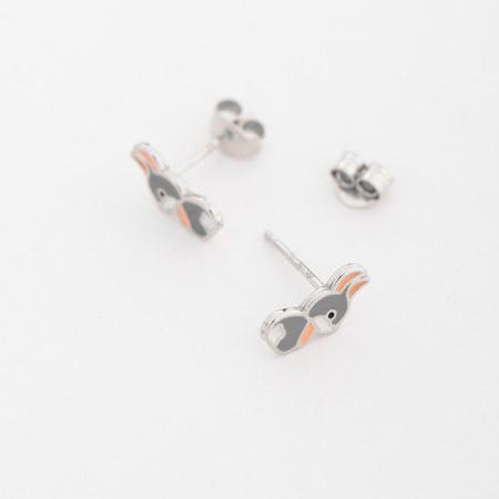 Серьги серебряные с эмалью «Заяц»