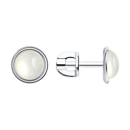 Серебряные серьги-гвоздики с лунным камнем