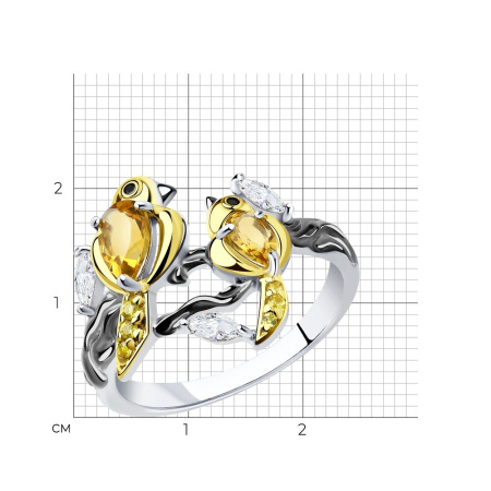 Кольцо «Птички» с цитринами и фианитами