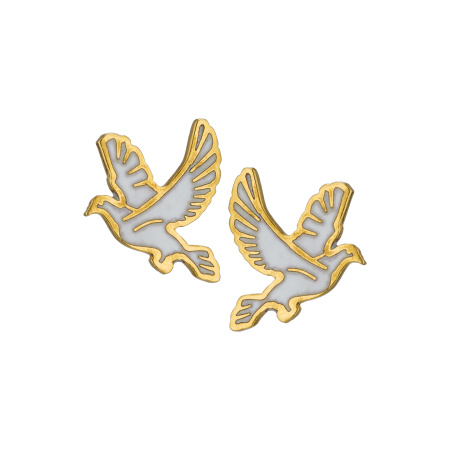 Серебряные пуссеты «Голуби» с эмалью и позолотой