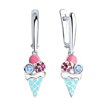 Серебряные серьги с эмалью «Мороженое»