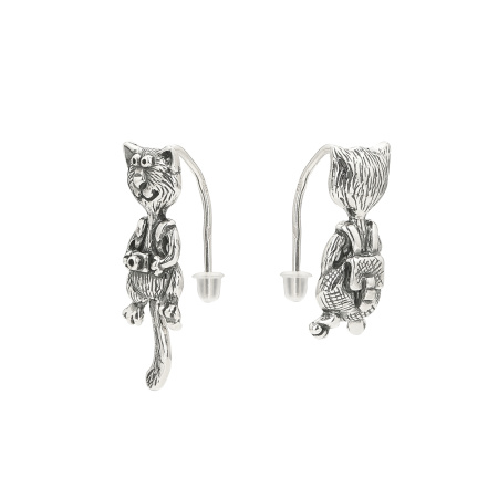 Серьги из серебра «Кот турист»