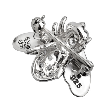 Серебряная брошь «Мушка» с марказитами Swarovski и фианитами