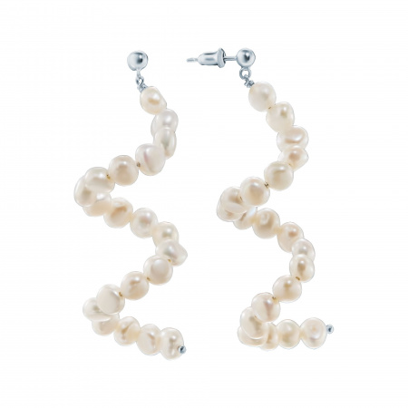 Серьги-пусеты из серебра с культивированным жемчугом «Зигзаги»