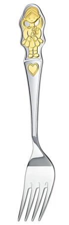 Серебряная вилка детская «Девочка» с позолотой