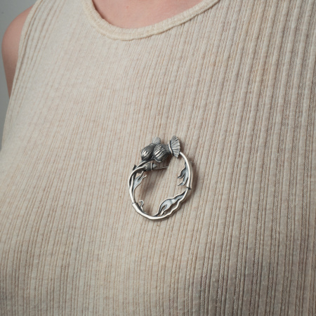 Брошь из серебра «Чертополох» с матированием