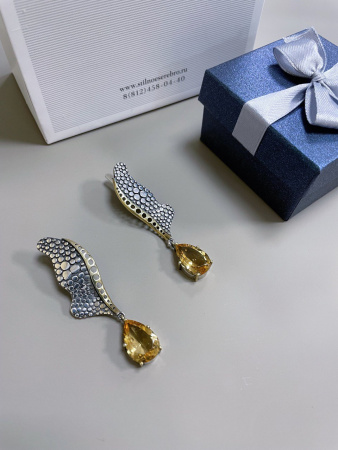 Серьги из серебра с цитрином