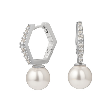 Серебряные серьги с фианитами и жемчугом
