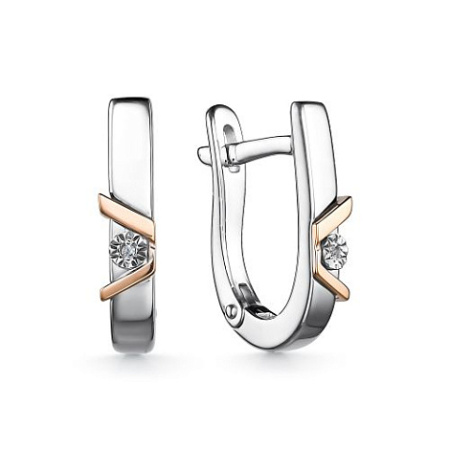 Серьги серебряные с бриллиантом и позолотой