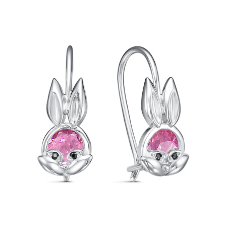 Серебряные серьги с фианитом и кварцем «Зайцы»