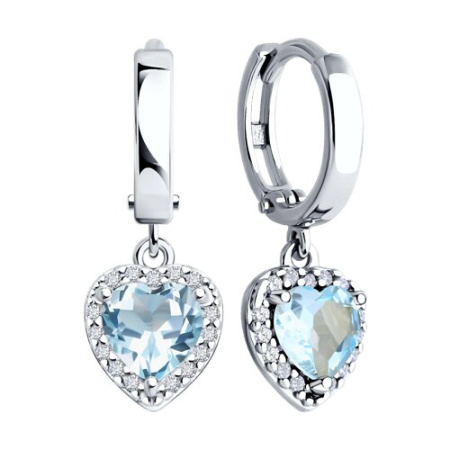 Серьги из серебра с топазами и фианитами «Сердце»