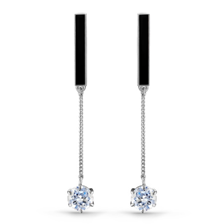 Серьги из серебра с эмалью и фианитами «Точка-тире»