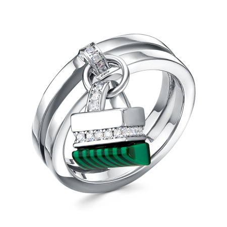Серебряное кольцо с малахитом и фианитами