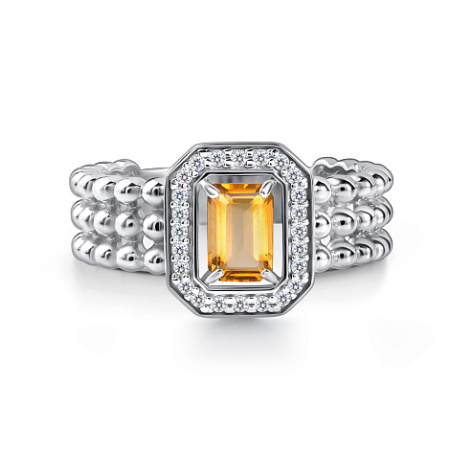 Кольцо из серебра с цитрином и фианитами