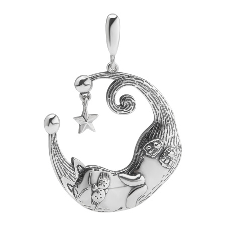 Серебряная подвеска «Кот полумесяц»
