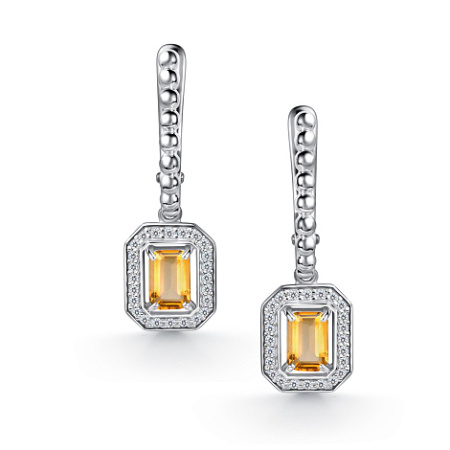Серьги из серебра с цитрином и фианитами