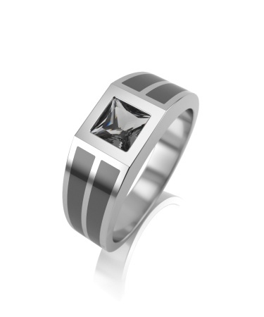 Серебряная мужская печатка с фианитом и керамикой