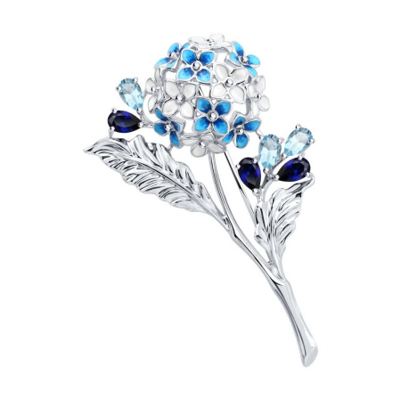 Брошь из серебра с топазом и эмалью «Цветы»