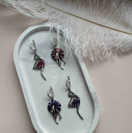 Серьги из серебра с эмалью «Балерина»