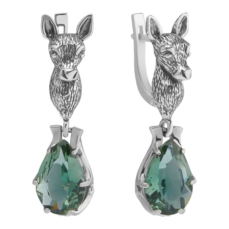 Серьги из серебра 925 Олень Серебряное копытце с празиолитом