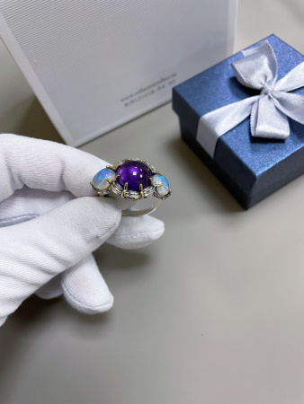 Кольцо из серебра «Триада» с опалом и аметистом