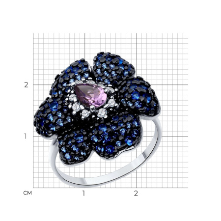 Серебряное кольцо с аметистом и фианитами «Цветок»