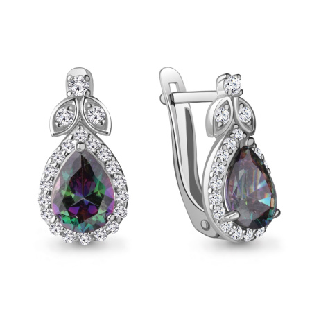 Серьги из серебра с кварцем и фианитами