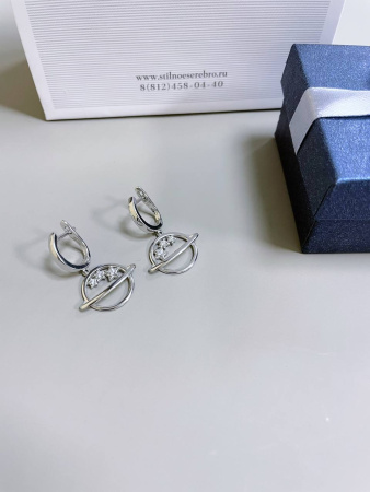 Серебряные серьги с фианитом «Планета»