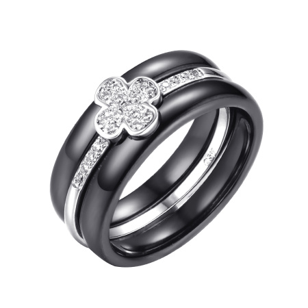 Кольцо из серебра с фианитами и керамикой