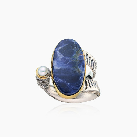 Кольцо из серебра с камнем содалит