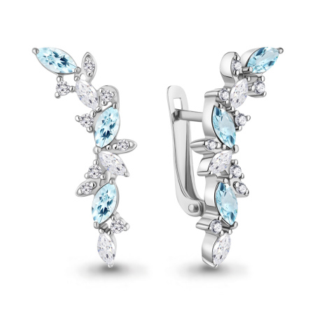 Серьги из серебра с топазом и фианитами