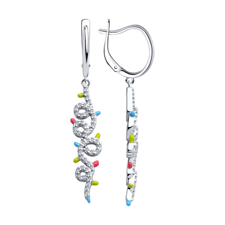 Серебряные серьги с фианитами и эмалью