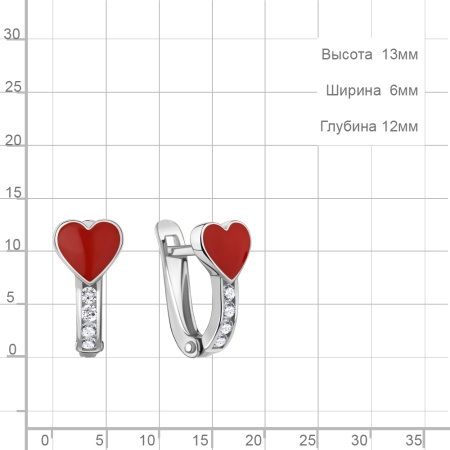 Серьги из серебра с эмалью и фианитами «Сердце»