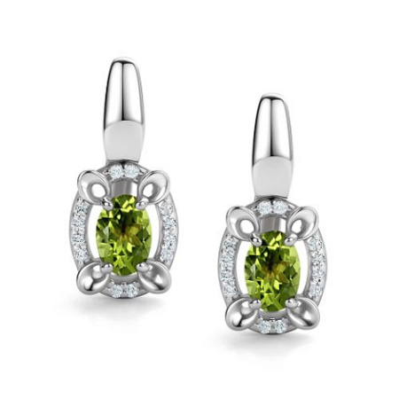 Серебряные серьги с хризолитом и фианитами
