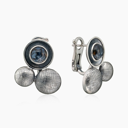 Серьги из серебра с камнем питерсит