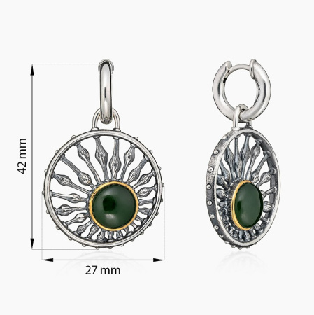 Серьги из серебра с камнем нефрит