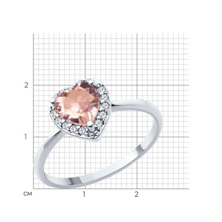 Серебряное кольцо с ситаллом и фианитами «Сердце»