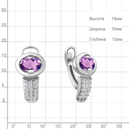 Серьги из серебра с аметистами и фианитами