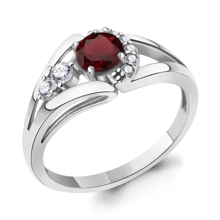 Кольцо из серебра с гранатом и фианитами