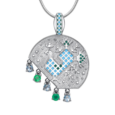 Подвеска из серебра с фианитами и эмалью « Петушок »